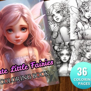 Delicate Forest Fairy Girls Fantasy Coloring Book pt 3 , Adults + kids- Instant Download - Grayscale Coloring Page - Gift, Printable PDF