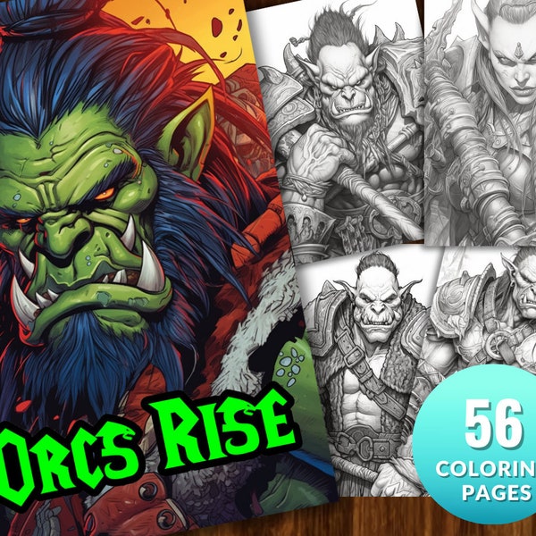 Orcs Rise Coloring Book: Epic Fantasy-Inspired Adult Coloring Book by NuddleArt | 56 Digital Coloring Pages (Printable, PDF Download)