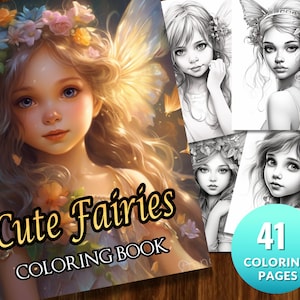 Delicate Forest Fairy Girls Fantasy Coloring Book pt 2 , Adults + kids- Instant Download - Grayscale Coloring Page - Gift, Printable PDF