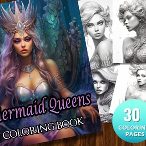 Mermaid Coloring Pages for Adult Coloring Templates Grayscale Coloring Book wall art grayscale PDF page instant download