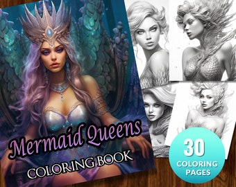 Mermaid Coloring Pages for Adult Coloring Templates Grayscale Coloring Book wall art grayscale PDF page instant download