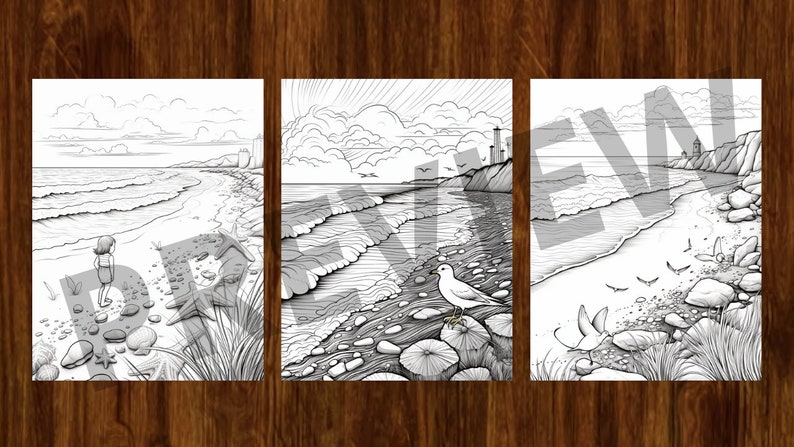 31 Sunny Ocean Beach Coloring Book for Adults Digital Kids Beach Sand