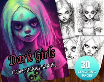 30 creepy Dark Girls Coloring Pages | Printable Adult Coloring Pages | Download Grayscale Illustration