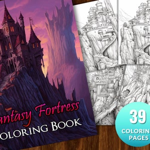 Fortress Fantasy Coloring Book: 39 Medieval Castles, Suitable for Adults & Children, Instant PDF Download, Grayscale Coloring Gift