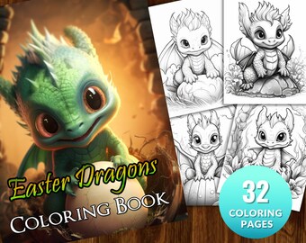 Easter Dragons Coloring Book: Hatchlings of Fantasy Adult Coloring Book by NuddleArt | 32 Images | Printable PDF Instant Download