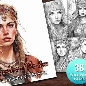 Goddess of the Sun Coloring Book: Solar Divinity Adult Coloring Book by NuddleArt | 36 Images | Printable PDF Instant Download