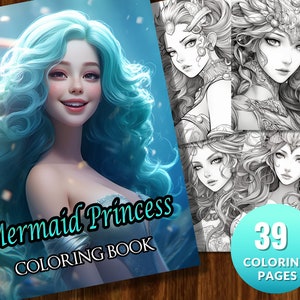 Mermaids coloring book | 39 Pages | Printable Adult Coloring Pages | Download Grayscale Illustration | Printable PDF file