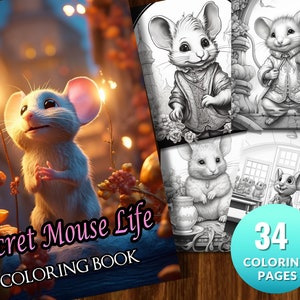 44 Secret Life of a Mouse Coloring Pages | Coloring pages Adults and kids | Instant Download Grayscale Coloring Page | Printable PDF