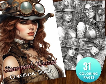 Steampunk Adult Women Coloring Book: Intricate Adult Coloring Book by NuddleArt | 31 Images | Printable PDF Instant Download
