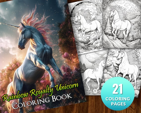 Rainbow Unicorns Coloring Book: Colorful Wonders Adult Coloring Book by NuddleArt | 21 Images | Printable PDF Instant Download
