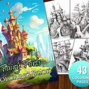 43 Fairy Forts Coloring Book - Adults Kids Coloring Pages, Instant Download, Grayscale Coloring Book, Printable PDF File