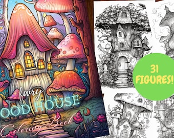 Fairy Wood House Coloring Book: Dreamy Scenary Adult Coloring Book by NuddleArt | 31 Digital Coloring Pages (Printable, PDF Download)