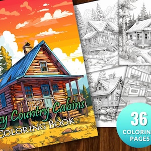 Country Cozy Cabins Coloring Book: Rustic Retreats Adult Coloring Book by NuddleArt | 36 Images | Printable PDF Instant Download