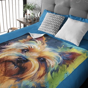 Velveteen Minky Blanket - Yorkshire Terrier Blanket - Colorful Design - Gift for Yorkie Owners - Unique And Vibrant | Free Shipping