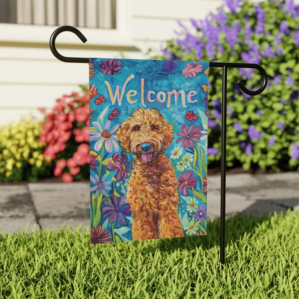 Golden Doodle Garden Flag, Spring Themed Decor, Golden Doodle Gift, Outdoor Decoration, Welcome Sign, Yard Art, Home Decor, Dog Garden Flag