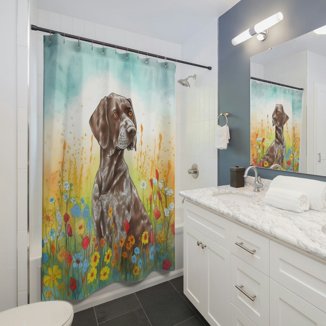 German Shorthaired Pointer Shower Curtain GSP Gift Bathroom Decor Cute