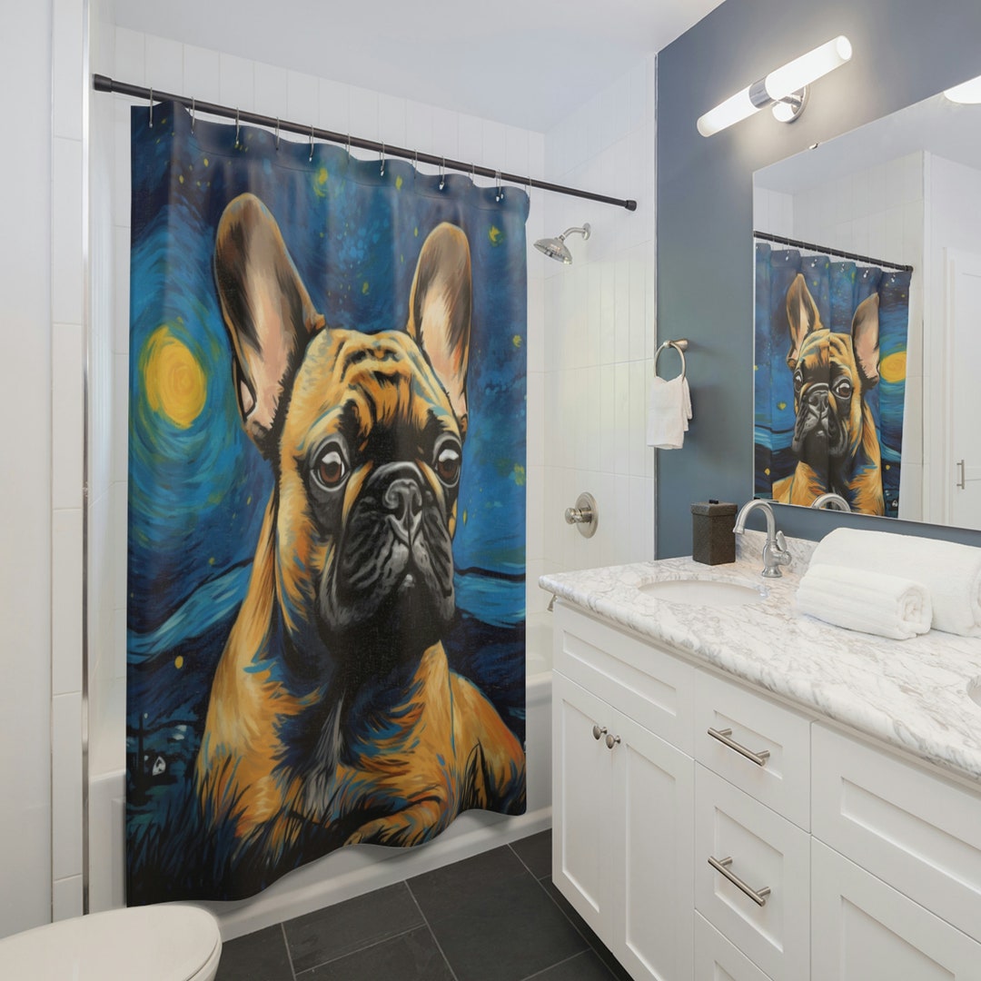 French Bulldog Shower Curtain Van Gogh Style Frenchie Lover Gift French