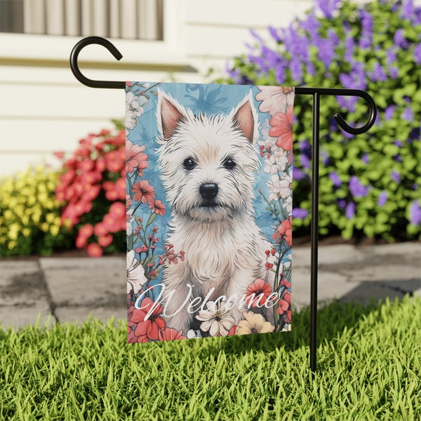 West Highland White Terrier Garden Flag - Outdoor Decoration - Westie Gift - Cute Home Decor - Flower Beds - Welcome Sign - Yard Art