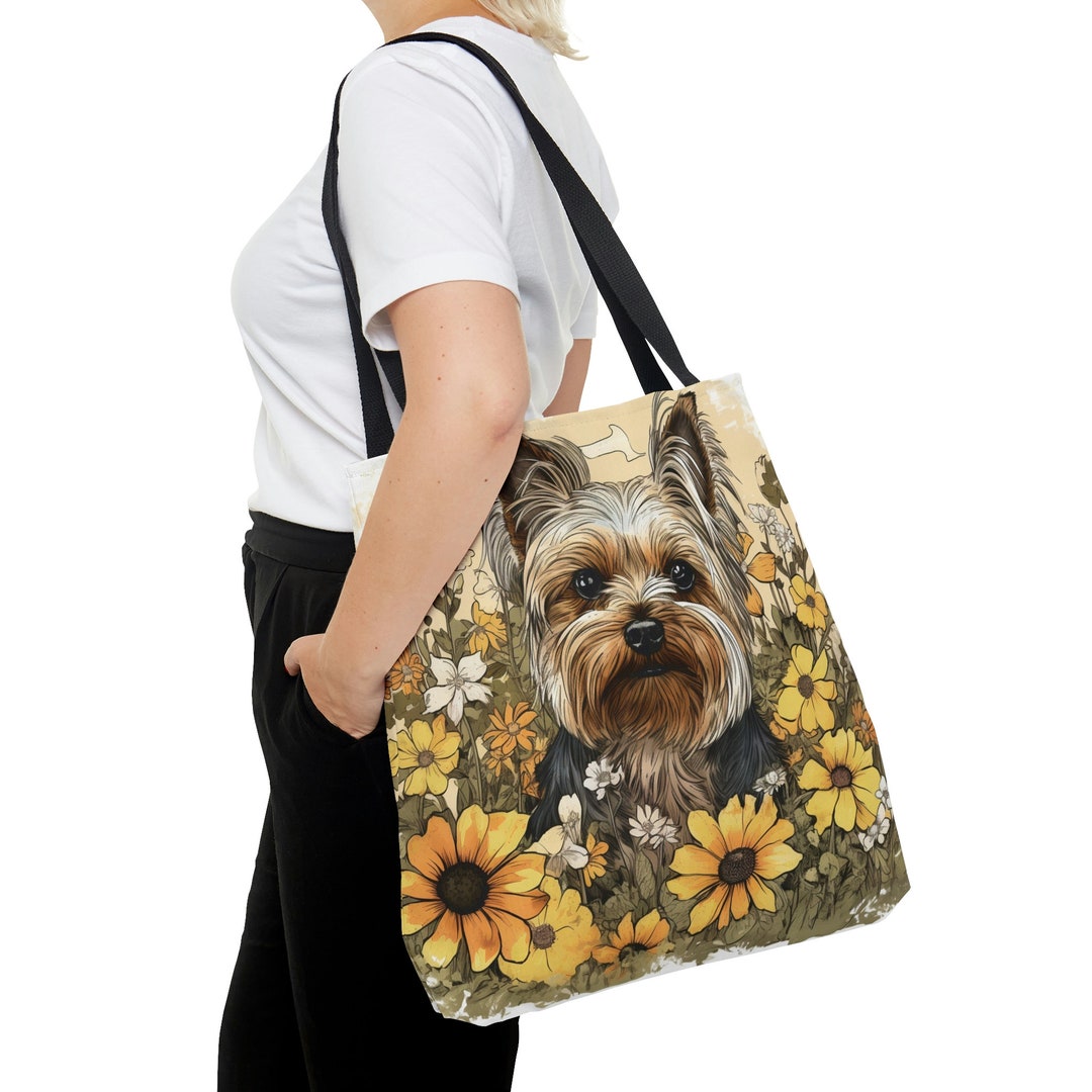 Yorkie Tote Bag Floral Design Perfect Gift for Yorkie Lovers Comes in