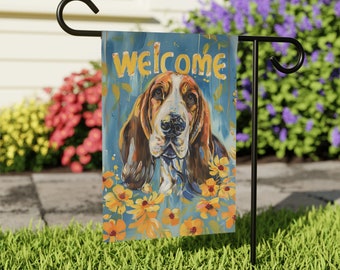 Basset Hound Garden Flag, Spring Themed Decor, Basset Hound Gift, Outdoor Decoration, Yard Art, Welcome Sign, Home Decor, Dog Lover Gift