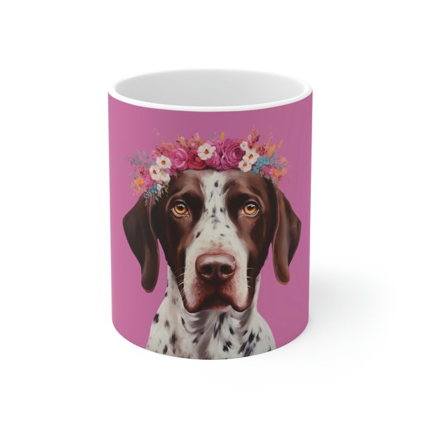 German Shorthaired Pointer Coffee Mug - Adorable Floral Design - Perfect Gift For Coffee Drinkers and GSP Lovers - 11 Oz Coffee Mug