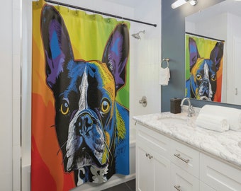 Boston Terrier Shower Curtain - Funky and Fun Design - Perfect Dog Lover Decor for Your Bathroom - Pop Art Style Decor - Boston Terrier Gift