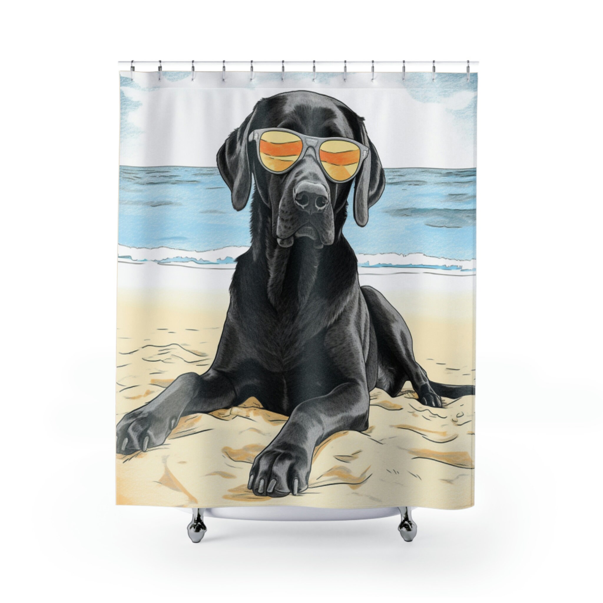 Black Lab Beach Themed Shower Curtain Waterresistant Fabric Etsy