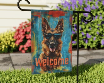 German Shepherd Garden Flag, Summer Themed Decor, German Shepherd Gift, Outdoor Decoration, Welcome Sign, Yard Art, Home Decor