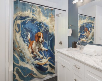 Beagle Shower Curtain, Beach Themed Bathroom Decor, Beagle Gift, Cute Home Decor, Dog Lover, Beach House Shower Curtain, Beagle Owner