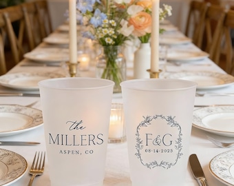Personalized Wedding Frosted Cups, Custom Party Favors, Bridal Shower Decor, Rehearsal Dinner Plastic Cups, Shatterproof Engagement Glass