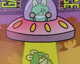 Greenies from Space Little Creatures Alien Abduction 4x6 Inch Print