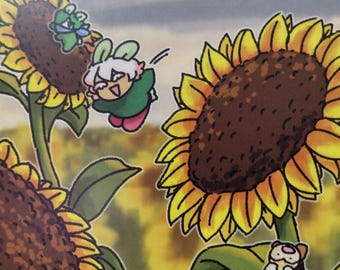 Bouncing on Sunflowers Little Creatures 4x6 Inch Print