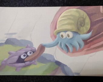 Poke pals The Creation of Shellder Linen Textured 4x6 Inch Print