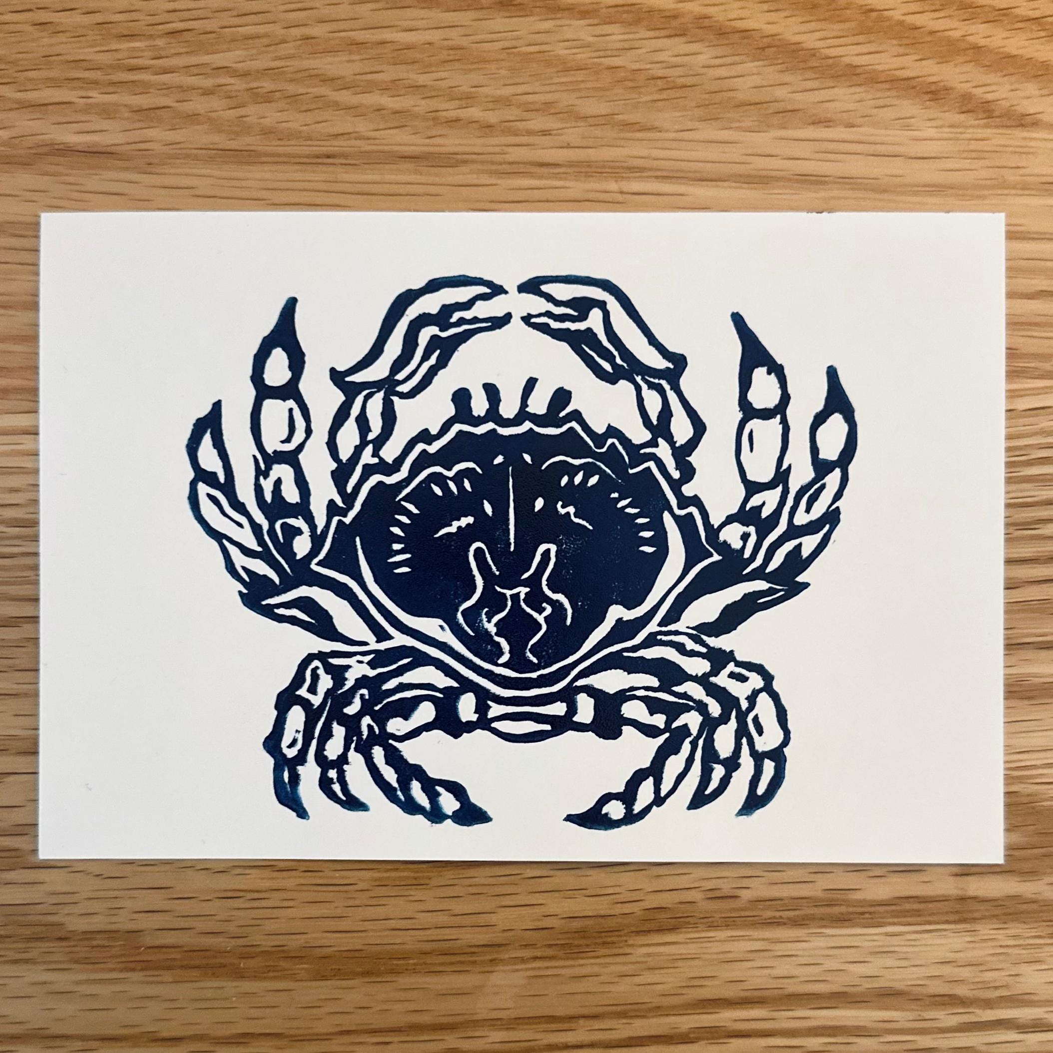Dungeness Crab Linocut Block Print | 4 x 6 Art Print | Printmaking | Handmade | Vintage Style