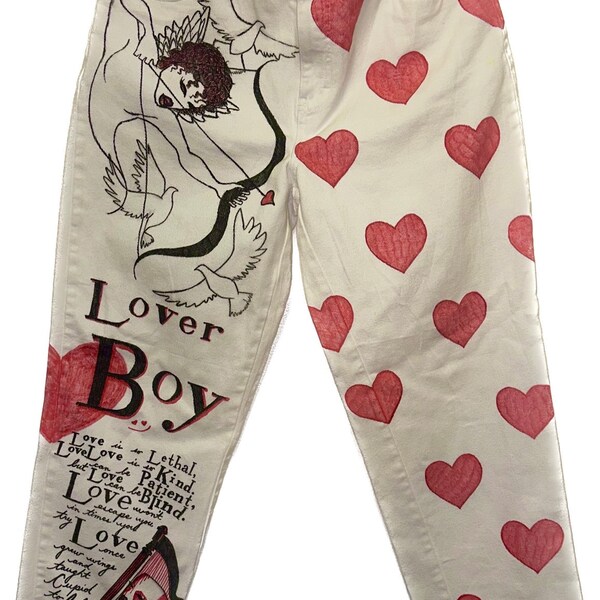 Jeans Homme Peint à La Main Par Shawn Dray - Coupe Loose Straight, Taille 36x32, Délavé