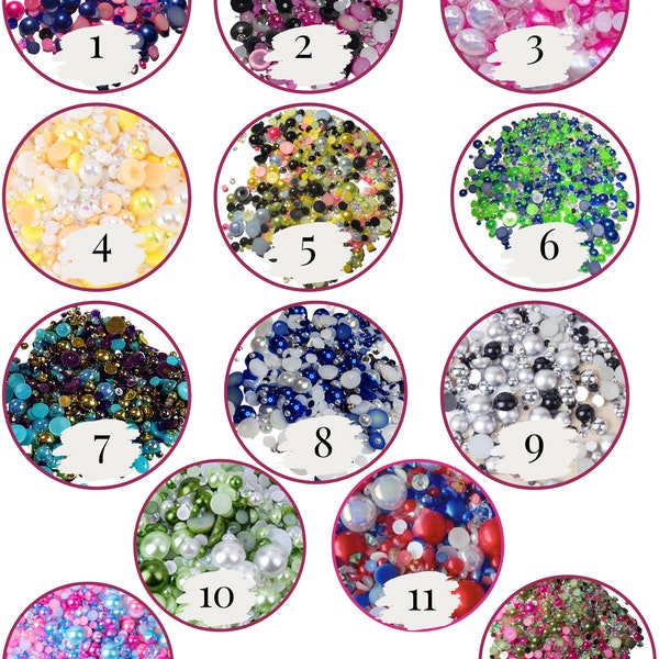 Rhinestones and Pearls Mixed 30 GRAMS Flatback Faux Half Round Pearls & Resin Flatback Rhinestones Mixed Sizes