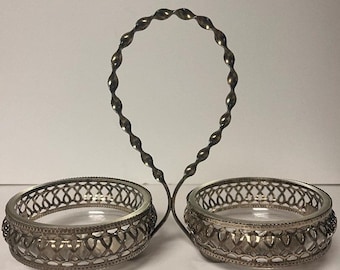 Vintage Brama Crystal and Silver-Plated Double Round Caddy