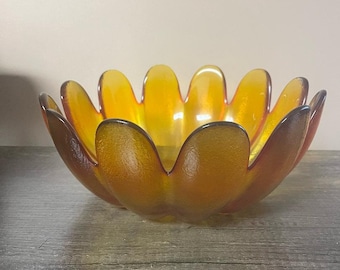 1960's Indiana Glass Amber Flower Petal Bowl