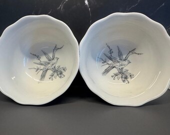 222 Fifth Adelaide Dinnerware Bowls (2) Toile Pattern featuring Floral and Bird Motifs Soft Pink