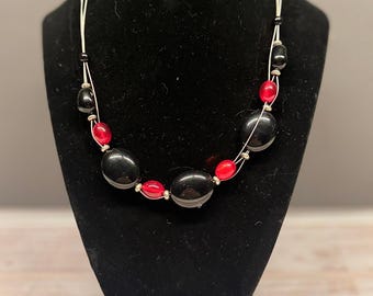 Costume Jewelry by Ashley Cooper Collection Red and Black and Silver Necklace
