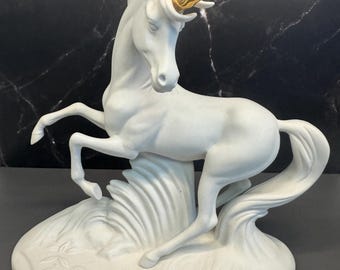 1986 David Cornell Porcelain Bisque Stallion Unicorn "Spirit of Romance" with a Gold Horn