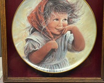 Vintage 1982 " Wendy" Framed Plate by Su Etey Signed