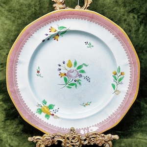 Vintage Adams Staffordshire Bread and Butter Plate: Hand-Painted Floral, Coral Border