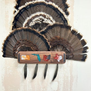 Multi-tail *States* Turkey Tail/Beard Mount Plaque Epoxy & Wood - Satin Finish - Multi-States