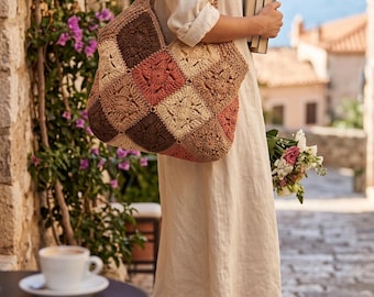 Handgemachte Häkel-Umhängetasche, Oma-Platz-Einkaufstasche, gewebte Boho-Geldbeutel, ästhetische gestrickte Handtasche, Hippie-Sommer-Tasche, handwerkliches Geschenk für sie