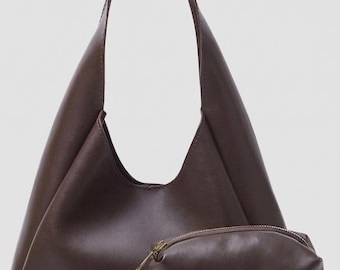 Minimalistische Kunstleder Hobo Bag, Weiche Schultertasche aus veganem Leder für Frauen, Slouchy Tragetasche mit Beutel, jeden Tag ein lässiges Handtaschengeschenk