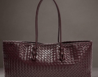 Gewebte Kunstleder Einkaufstasche, Große geflochtene Schultertasche, Burgunderfarbene Handtasche, Luxus-Stil Reisetasche, Elegante Arbeit Geldbörse, Geschenktasche