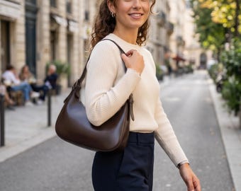 Minimalistische Schultertasche für Frauen Vegan Leder Hobo Bag Kleines Baguette Ästhetische Unterarm Geldbörse Trendige Handtasche Geschenk für Sie Retro Beutel