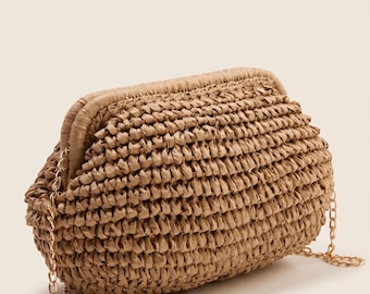 Raffia Clutch Tasche, Stroh Crossbody Geldbörse, gewebte Sommer Handtasche, Beutel Schultertasche, handgefertigte Stroh Handtasche, Knödel Clutch Geschenk für Sie