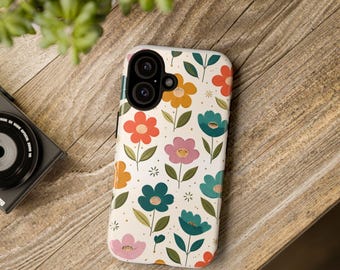 Folk Art Phone Case, Protective Floral Design with Dual-Layer Construction